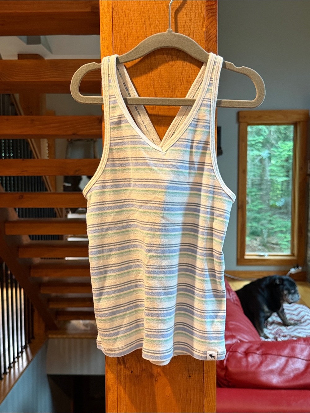 Abercrombie Kids Striped V-Neck Tank Top - Soft Pastel Stripe, size 9/10